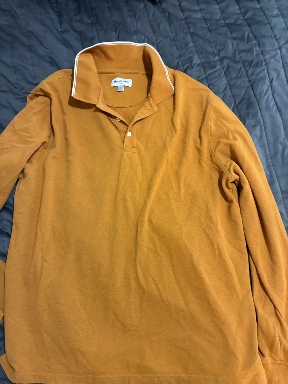Goodfellow & Co Men's Long-Sleeve Polo in Mustard Gold with White Trim